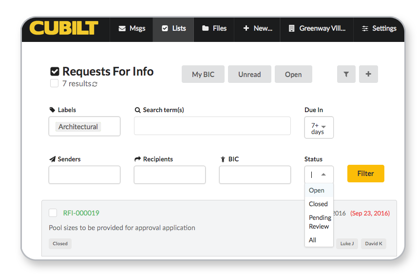 Filtering and Searching using Labels